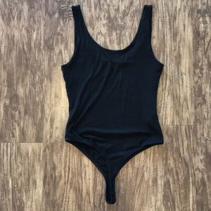 Black Thong Scoop Neck Bodysuit